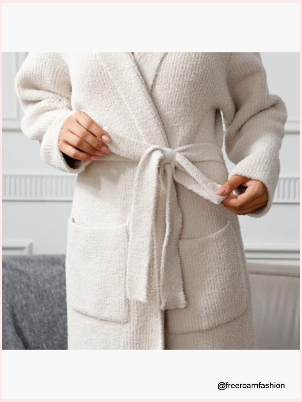 Ultra Soft Plush Robe with Pockets, Calf-Length, Fluffy Wrap Robe for Women - Picture 5 of 6